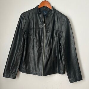 Classic Black Leather Coat, Women's Size L